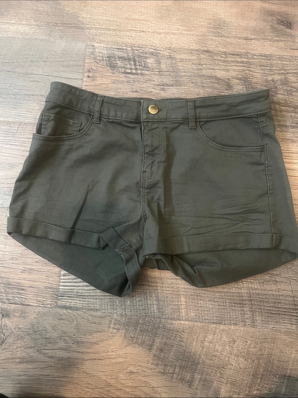 H&M Olive Green Rolled-Hem Jean Shorts